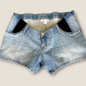 Isabel Maternity Midi Short Blue Jeans Shorts Stretchy Elastic Side Panel Size 8